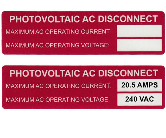 690.54 Photovoltaic AC Disconnect Vinyl Label<br>(HT 596-00239)