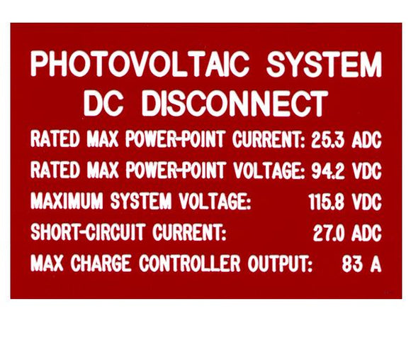 690.53 DC PV System Source Engraved Label<br>(UV Acrylic)