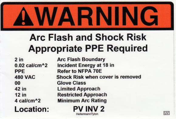 110.16 Arc-Flash Hazard with Data Vinyl Label<br>(UV materials)