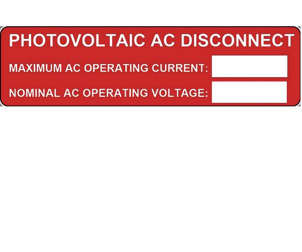 690.54 Photovoltaic AC Disconnect Vinyl Label 596-00239