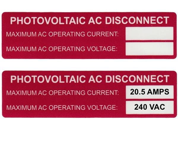 690.54 Photovoltaic AC Disconnect Vinyl Label 596-00239