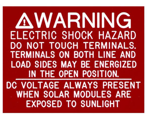 690.17s Switch or Circuit Breaker Warning Engraved Label<br>(UV Acrylic)