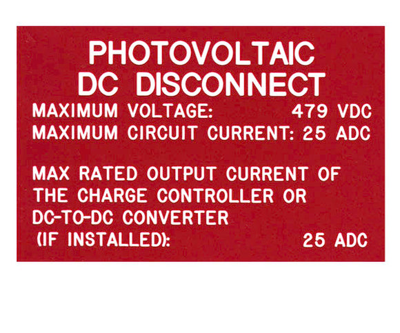 690.53 DC PV System Data 2017 Engraved Label<br>(UV Acrylic)