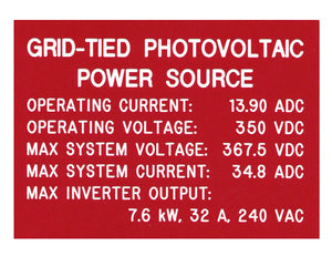 690.53 LADBS Grid Tied System Source Engraved Label<br>(UV Acrylic)