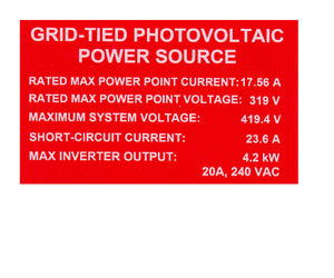 690.53 LADBS Grid Tied System Source Vinyl Label<br>(UV materials)