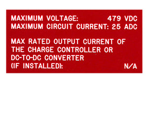 690.53 DC PV System Data 2017 V2 Engraved Label<br>(UV Acrylic)