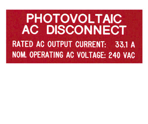 690.54 Photovoltaic AC Disconnect 2017 Engraved Label<br>(UV Acrylic)