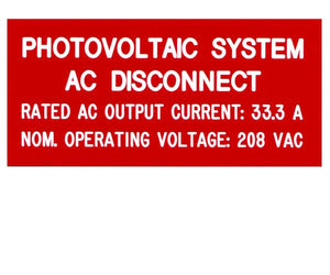 690.54 Photovoltaic AC Disconnect Engraved Label<br>(UV Acrylic)