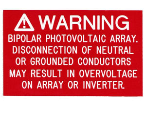 690.7(E) Bipolar PV Engraved Label<br>(UV Acrylic)